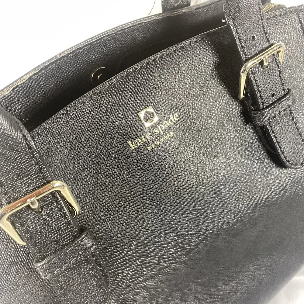 Kate Spade Satchel Bag Womens Black Leather Structured Tote Purse Gold Hardware - Picture 2 of 10